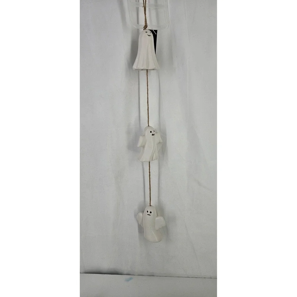 NOS rope‎ chain hanging ceramic 3 ghost decor white Halloween Decoration cute